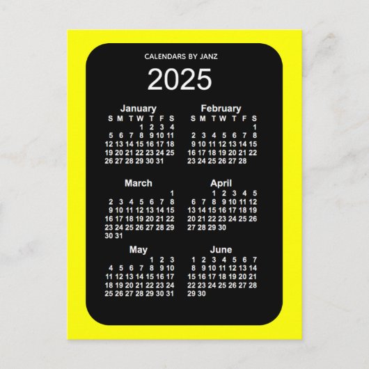 2025 Yellow Neon 6 Month Mini Calendar by Janz Postkarte (Vorderseite)