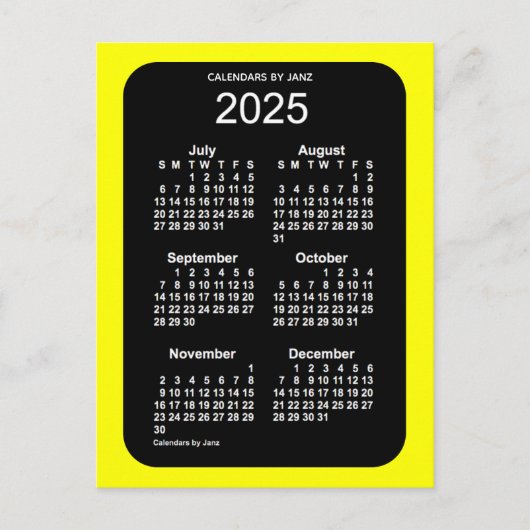 2025 Yellow Neon 6 Month Mini Calendar by Janz Postkarte (Vorderseite)