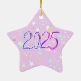 2025 Zahl neues Jahr zeichnend niedliche Pastell-O Keramik Ornament