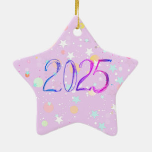 2025 Zahl neues Jahr zeichnend niedliche Pastell-O Keramik Ornament