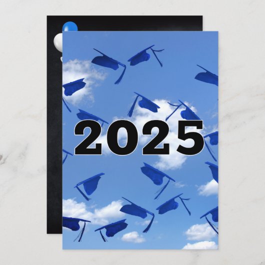 2025Blue Abschluss Hats in Sky Einladung (Vorne/Hinten)