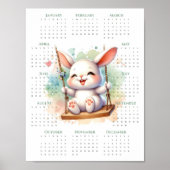 2026 1-Seiten-Kalender Süßer Hase auf Schaukel Whi Poster (Vorne)