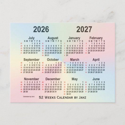 2026-2027 Rainbow 52 Weeks Calendar by Janz Postkarte (Vorderseite)