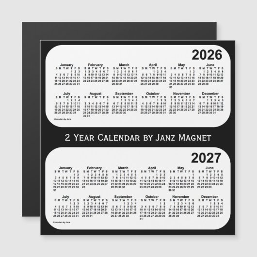 2026-2027 Schwarz-Weiß-Kalender von Janz Magnetkarte (Vorne/Hinten)
