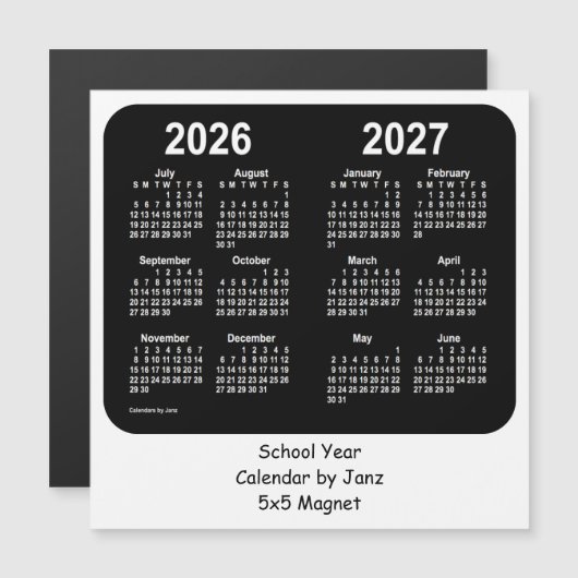 2026-2027 Schwarz-Weiß-Schulkalender von Janz Magnetkarte (Vorne/Hinten)