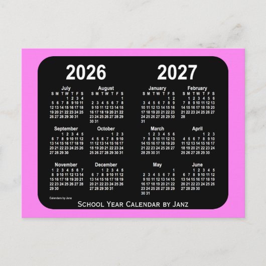 2026-2027 Violet Neon Mini Schulkalender von Janz Postkarte (Vorderseite)