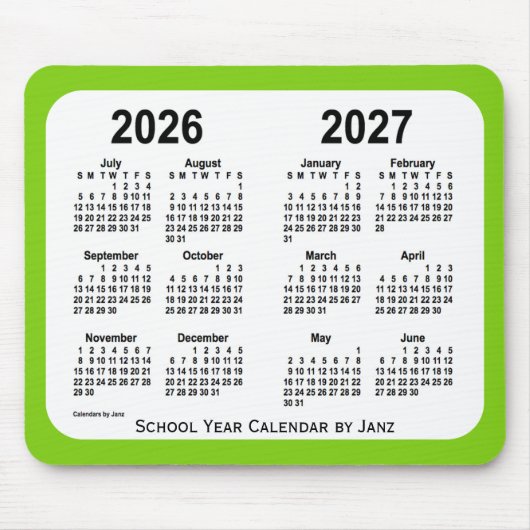 2026-2027 Yellow Green School Calendar von Janz Mousepad (Vorne)