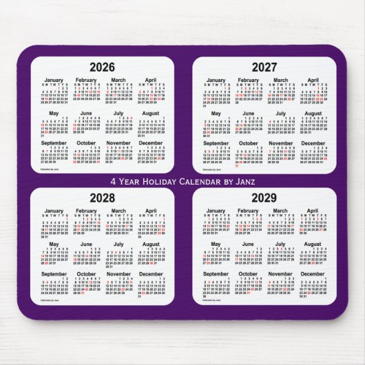 2026-2029 Lila Feiertagkalender von Janz Mousepad (Vorne)