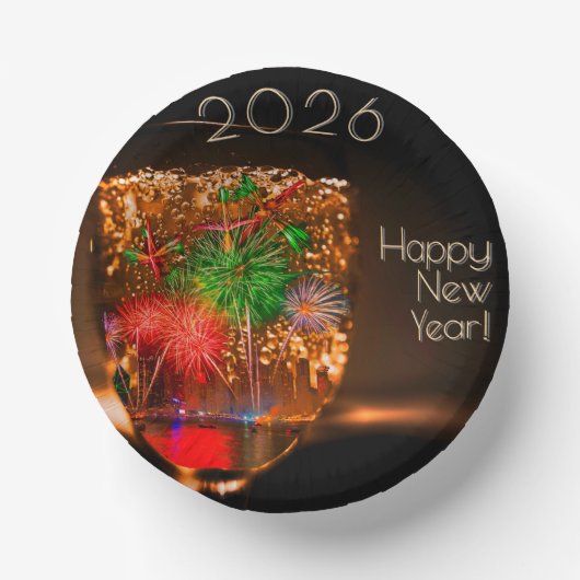 2026 / 202x Wünsche mit Feuerwerk und Blasen Pappteller (Vorderseite)