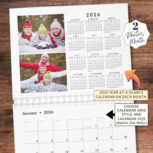 2026 2 Fotos pro Monat mit 2026 Jahr auf einen Bli Kalender