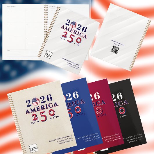 2026 America 250 Rotes Gedenk-Logo & QR-Code Planer