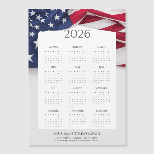 2026 American Flag Patriotic Mini Calendar Magnet (Vorderseite)