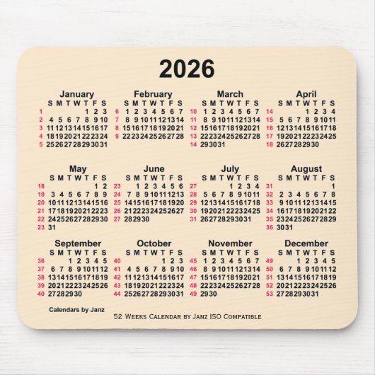 2026 Antik White 52 Weeks ISO Kalender von Janz Mousepad (Vorne)