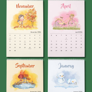 2026 Aquarell-Kalender der Jahreszeiten Kalender