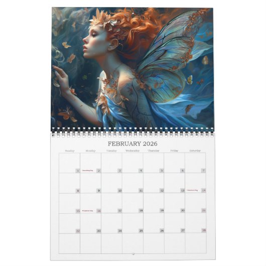 2026 Auf bemalten Flügeln 2 Fairies Angels Fantasy Kalender (Feb 2026)