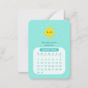 2026 August Monatlicher Kawaii Motivationskalender Mitteilungskarte