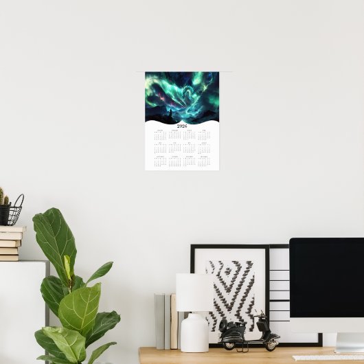 2026 Aurora Dragon Fantasy Art Full Year Calendar Poster (Heimbüro)