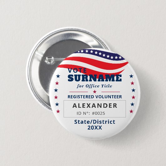 2026 Authorized Volunteer Election Campaign ID  Button (Vorne & Hinten)