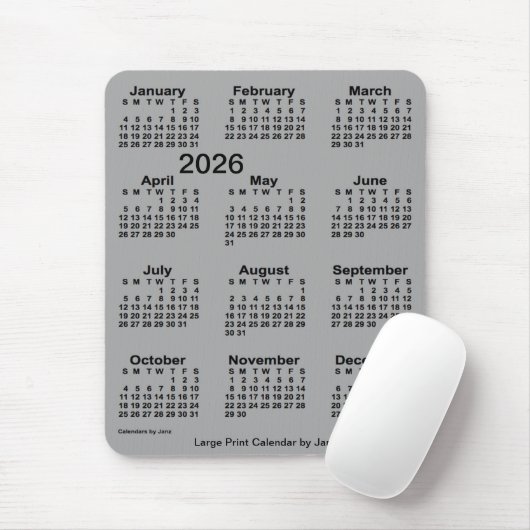 2026 Battleship Gray Large Print Calendar von Janz Mousepad (Mit Mouse)