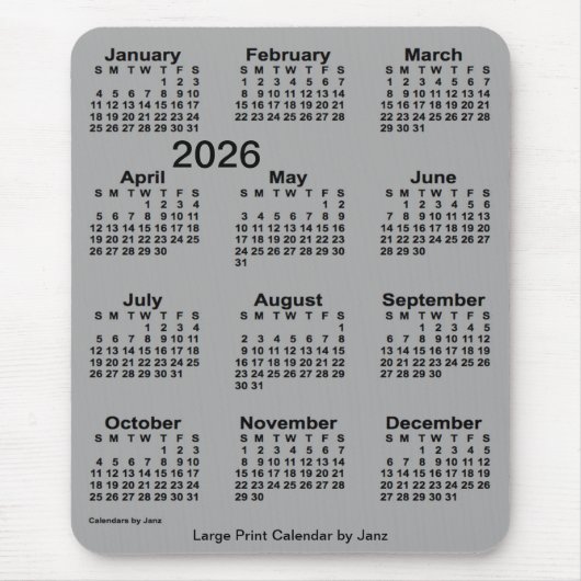 2026 Battleship Gray Large Print Calendar von Janz Mousepad (Vorne)