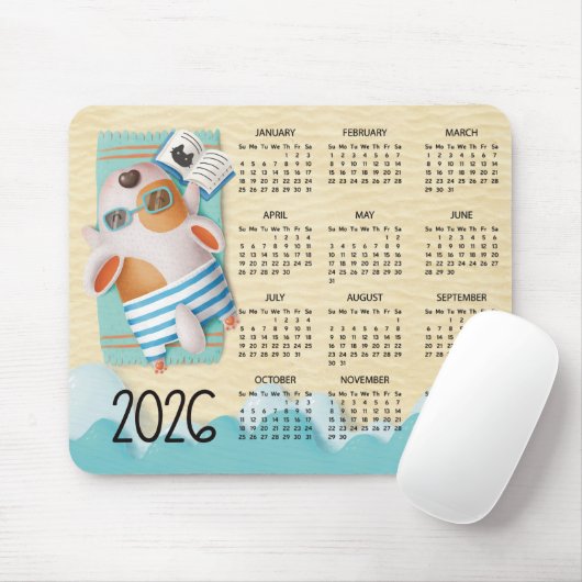 2026 Beach Dog Desk Calendar Mouse Pad Mousepad (Mit Mouse)