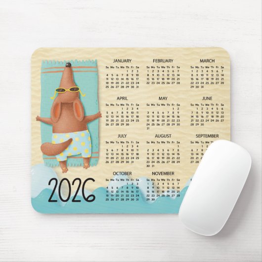 2026 Beach Dog Desk Calendar Mouse Pad Mousepad (Mit Mouse)