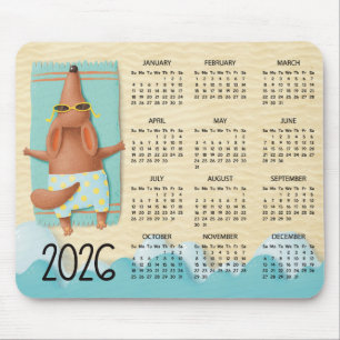 2026 Beach Dog Desk Kalender Mauspad
