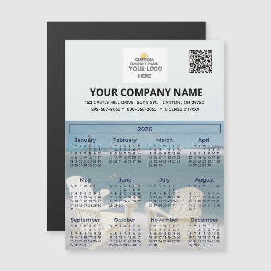 2026 Beach Magnet Kalender Business Logo QR Code (Vorne/Hinten)