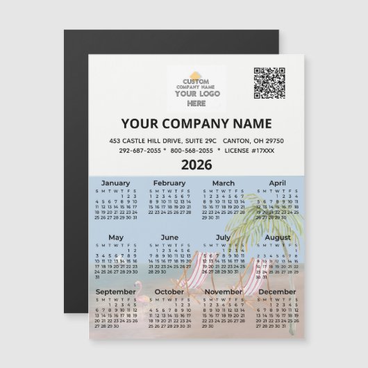 2026 Beach Magnet Kalender Business Logo QR Code (Vorne/Hinten)