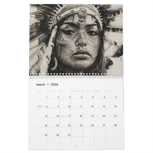 2026 Beautiful American Indian Artwork Kalender (Mär 2026)