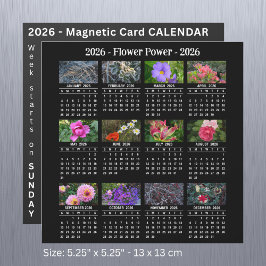2026 Benutzerdefinierter schwarzer Blume-Kalender Magnetkarte