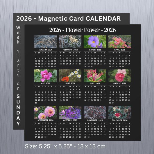 2026 Benutzerdefinierter schwarzer Blume-Kalender Magnetkarte