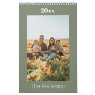2026 Benutzerdefiniertes Familienfoto in Salbeigrü Kalender