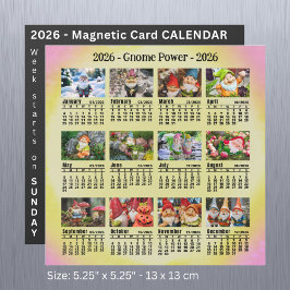 2026 Benutzerdefiniertes Foto Gnome Kalender Sonnt Magnetkarte
