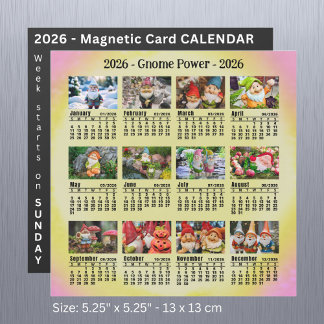2026 Benutzerdefiniertes Foto Gnome Kalender Sonnt Magnetkarte