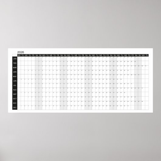 2026 Big Wall Black and White Planner  Poster (Vorne)