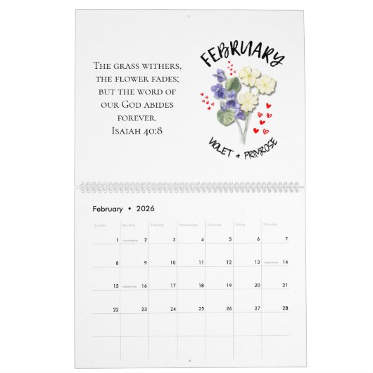 2026 BIRTH MONTH FLOWERS Christian Bible Verse Kalender (Feb 2026)