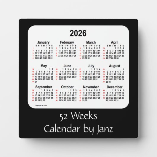 2026 Black 52 Weeks Calendar von Janz Fotoplatte (Vorderseite)