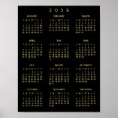 2026 Black Gold Full Year Home Office Calendar Poster (Vorne)