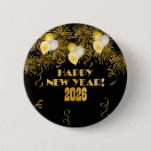 2026 Black Gold Glitter New Year's Eve Party Button (Vorderseite)