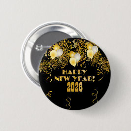 2026 Black Gold Glitter New Year's Eve Party Button