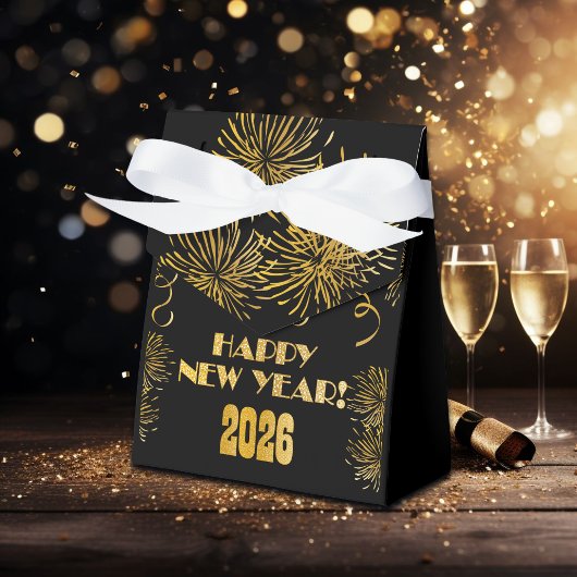 2026 Black Gold Glitter New Year's Eve Party Geschenkschachtel