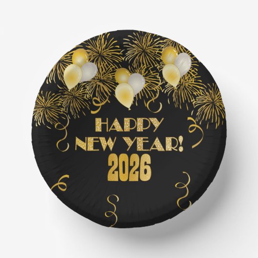 2026 Black Gold Glitter New Year's Eve Party  Pappteller (Vorderseite)