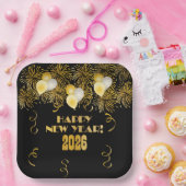 2026 Black Gold Glitter New Year's Eve Party Pappteller (Party)
