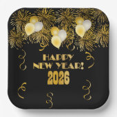 2026 Black Gold Glitter New Year's Eve Party Pappteller (Vorderseite)