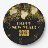2026 Black Gold Glitter New Year's Eve Party Pappteller (Vorderseite)
