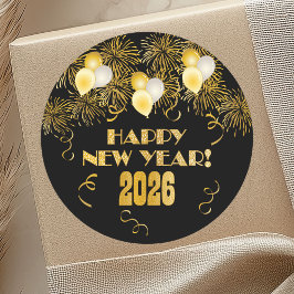 2026 Black Gold Glitter New Year's Eve Party Runder Aufkleber