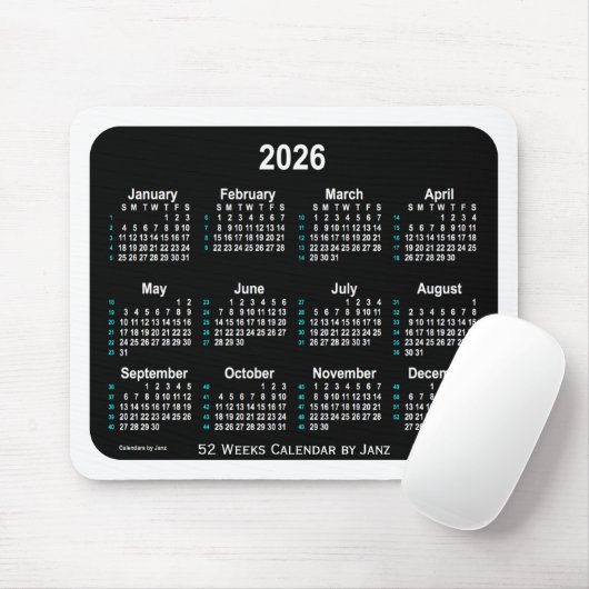 2026 Black Neon 52 Weeks Calendar von Janz Mousepad (Mit Mouse)