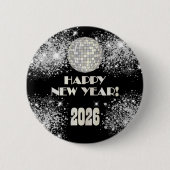 2026 Black Silver Glitter New Year's Eve Party  Button (Vorderseite)