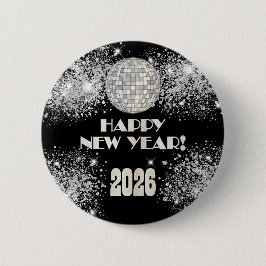 2026 Black Silver Glitter New Year's Eve Party  Button